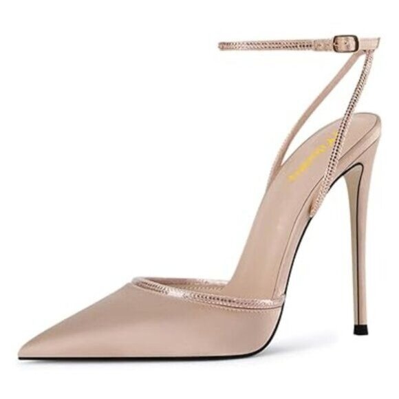 Women Closed Pointed Toe Heeled Sandals Rhinestone Studded Ankle Strap Pump Sexy - Picture 1 of 8